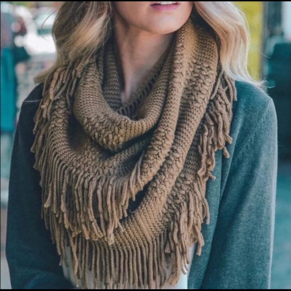 2/$38 Pointelle Knit Soft Infinity Scarf in Mocha